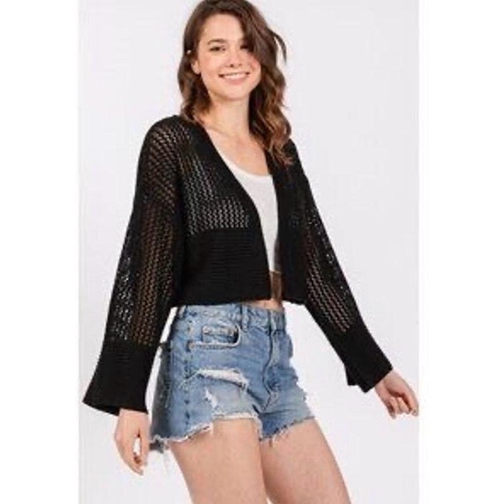 Anthropologie Black Open-Knit Shrug
